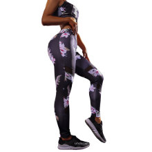 OEM servise impressão personalizada confortável conjuntos de esportes florais de cintura alta fitness yoga calças femininas